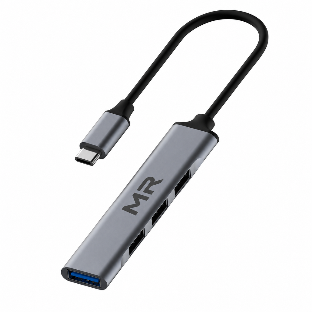 MR Type C USB Extension Hub Metal | USB-C to 4 Port USB Hub | USB 2.0 High-Speed Data Transfer | For Laptop, PC, Tablet & Type-C Devices