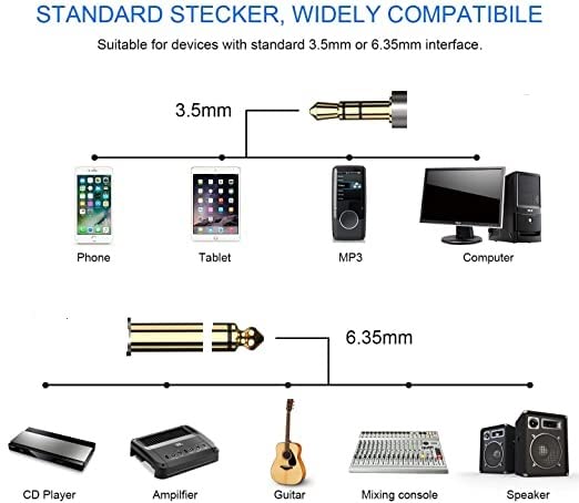 MR Stereo to Mono Audio Cable Black | 3.5mm Stereo to 6.35mm Mono Cable | Black PVC Cable | For Mixer, Amplifier, Speaker & Audio Equipment