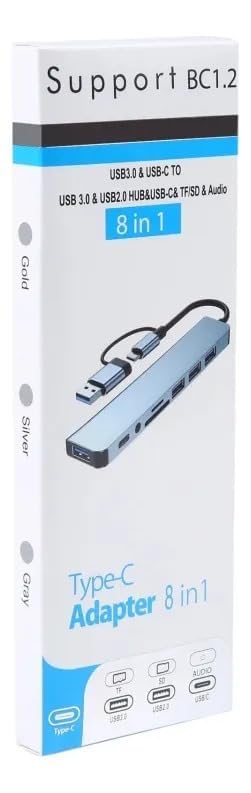 MR 8-in-1 USB Hub | USB-A & USB-C Dual Plug | USB 3.0 + 3× USB 2.0 | SD & TF Card Reader | USB-C Port & 3.5mm Audio | 5Gbps Data Transfer