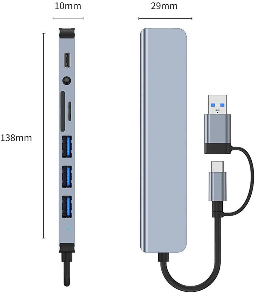 MR 8-in-1 USB Hub | USB-A & USB-C Dual Plug | USB 3.0 + 3× USB 2.0 | SD & TF Card Reader | USB-C Port & 3.5mm Audio | 5Gbps Data Transfer