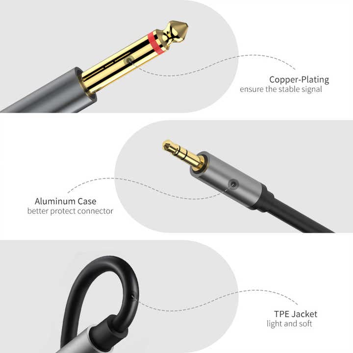 MR Stereo to 2 Mono Audio Cable Metal | 3.5mm Stereo to Dual 6.35mm Mono Cable | Premium Metal Connector | For Mixer, Amplifier, Speaker & Audio Equipment