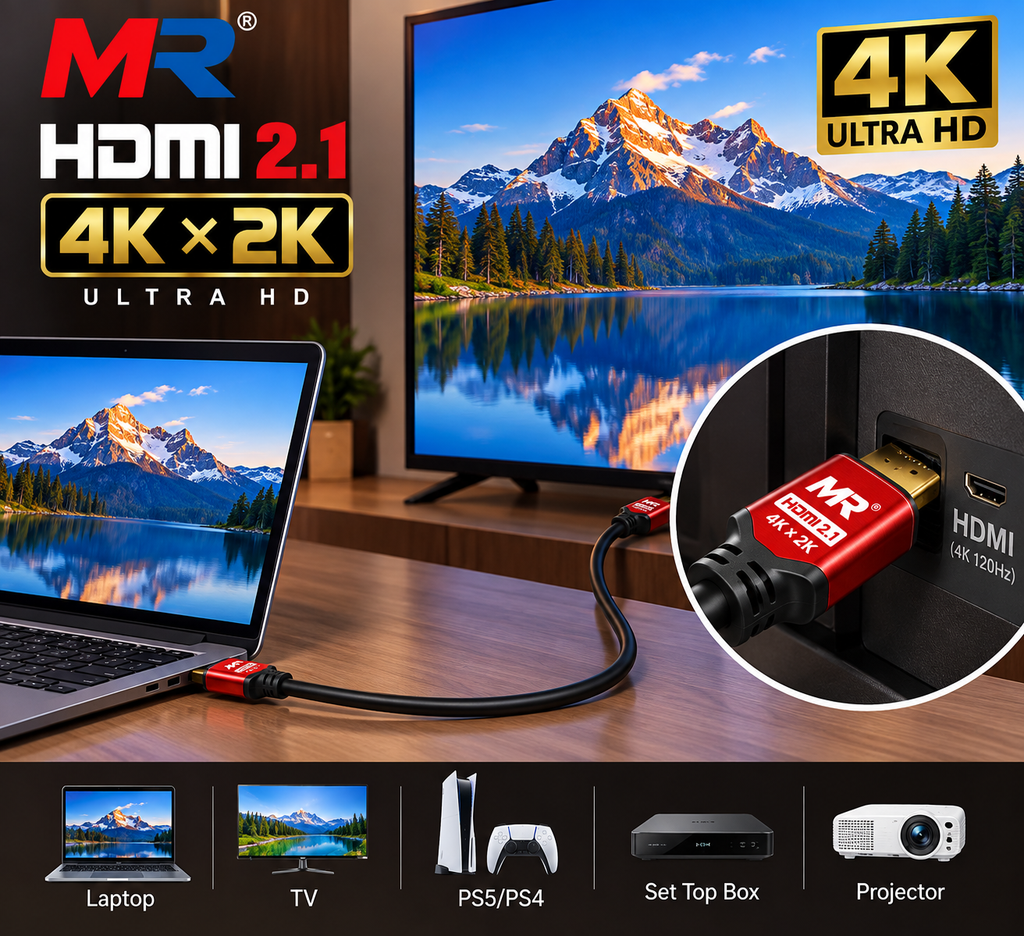 MR 4K HDMI Cable | High Speed HDMI Cable | 4K Ultra HD | 24K Gold Plated Connectors | HDMI to HDMI Cable for TV, Monitor, Laptop, Projector & PS