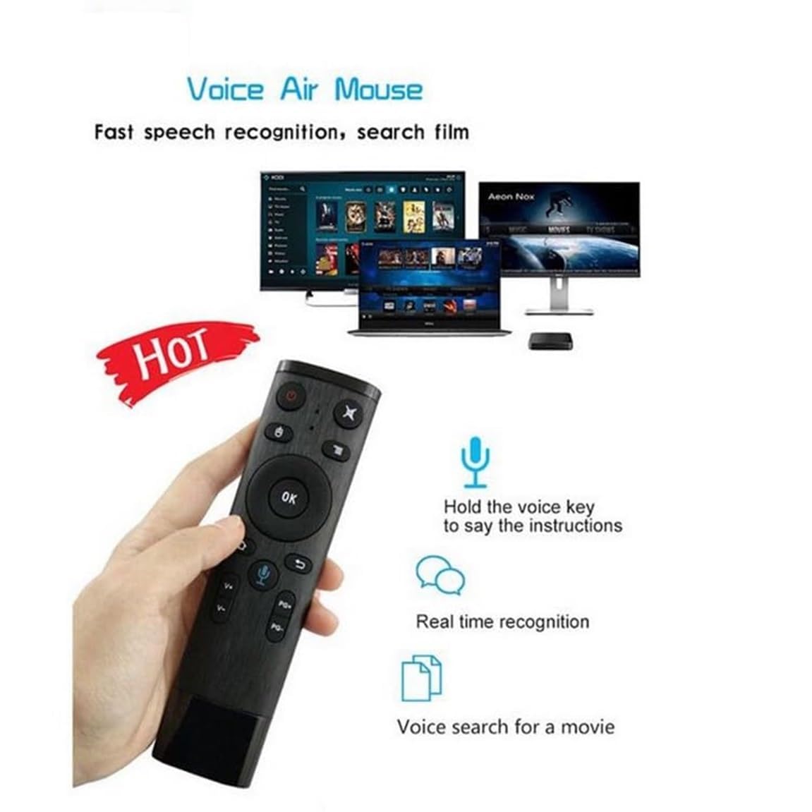 MR Air Mouse Remote with Voice Control | 2.4GHz Wireless Motion Sensor Remote | Smart TV, Android TV Box & PC Remote Control