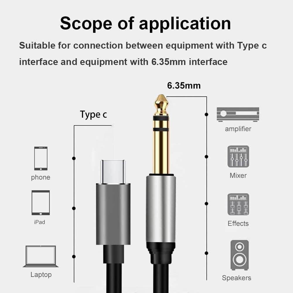 MR Type C to Mono Audio Cable | USB Type-C to 6.35mm Mono Cable | Metal Connector | For Mixer, Amplifier, Speaker & Audio Equipment