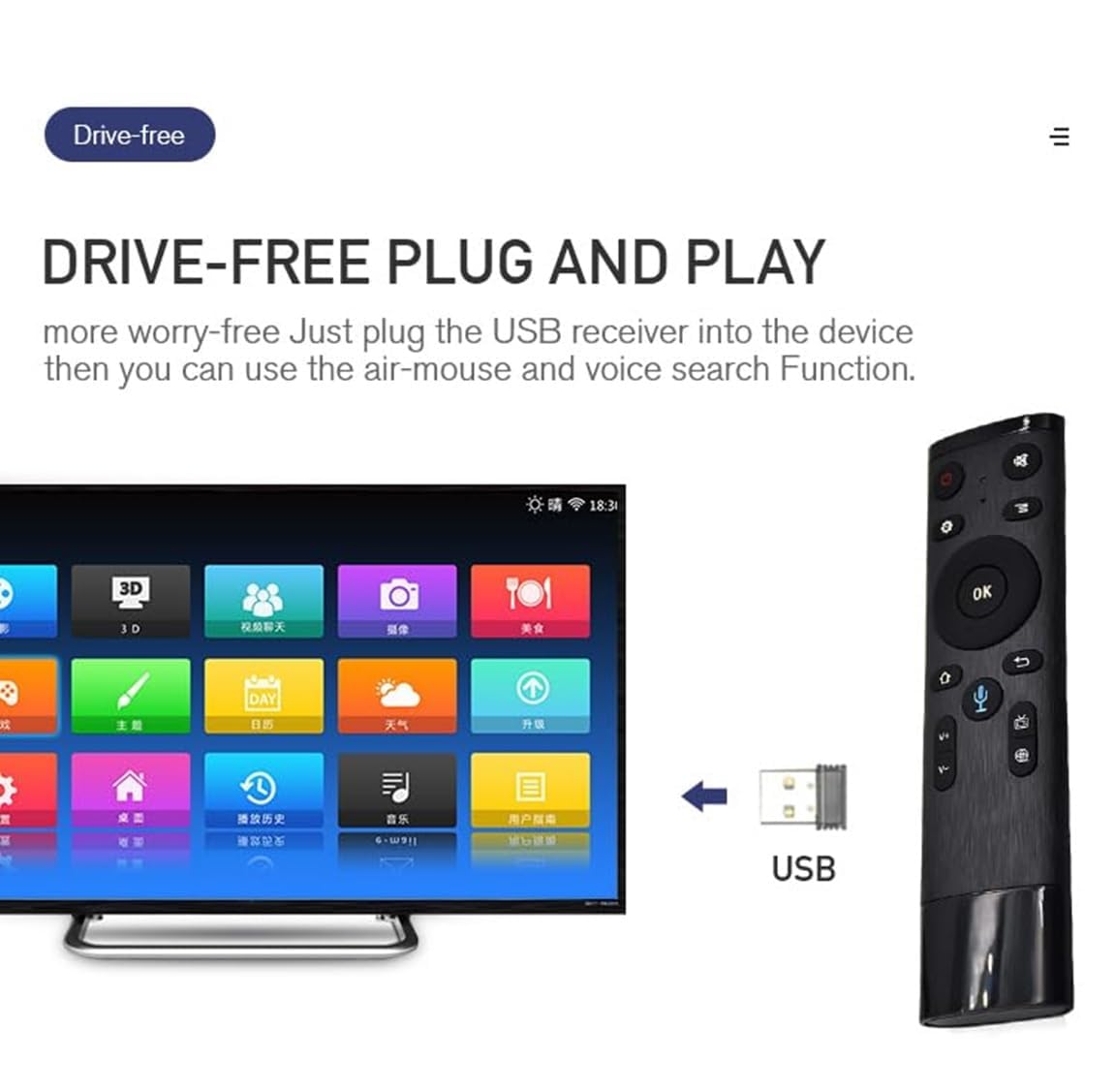 MR Air Mouse Remote with Voice Control | 2.4GHz Wireless Motion Sensor Remote | Smart TV, Android TV Box & PC Remote Control