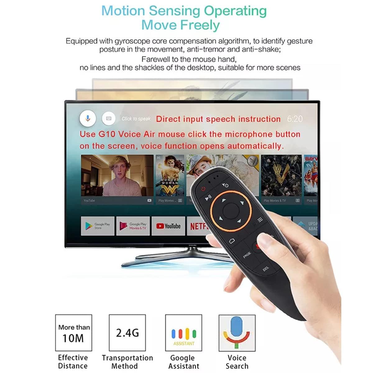 MR G10 Air Mouse Remote | 2.4GHz Wireless Air Mouse & Keyboard | 6-Axis Gyroscope Motion Control | Voice Remote for Android TV Box, Smart TV & PC