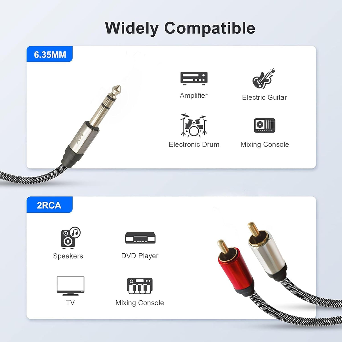 MR Stereo to 2 RCA Audio Cable | 3.5mm AUX to Dual RCA Male Cable | Premium Metal Connectors | Stereo Audio Cable for Speaker, Amplifier, Home Theatre & TV