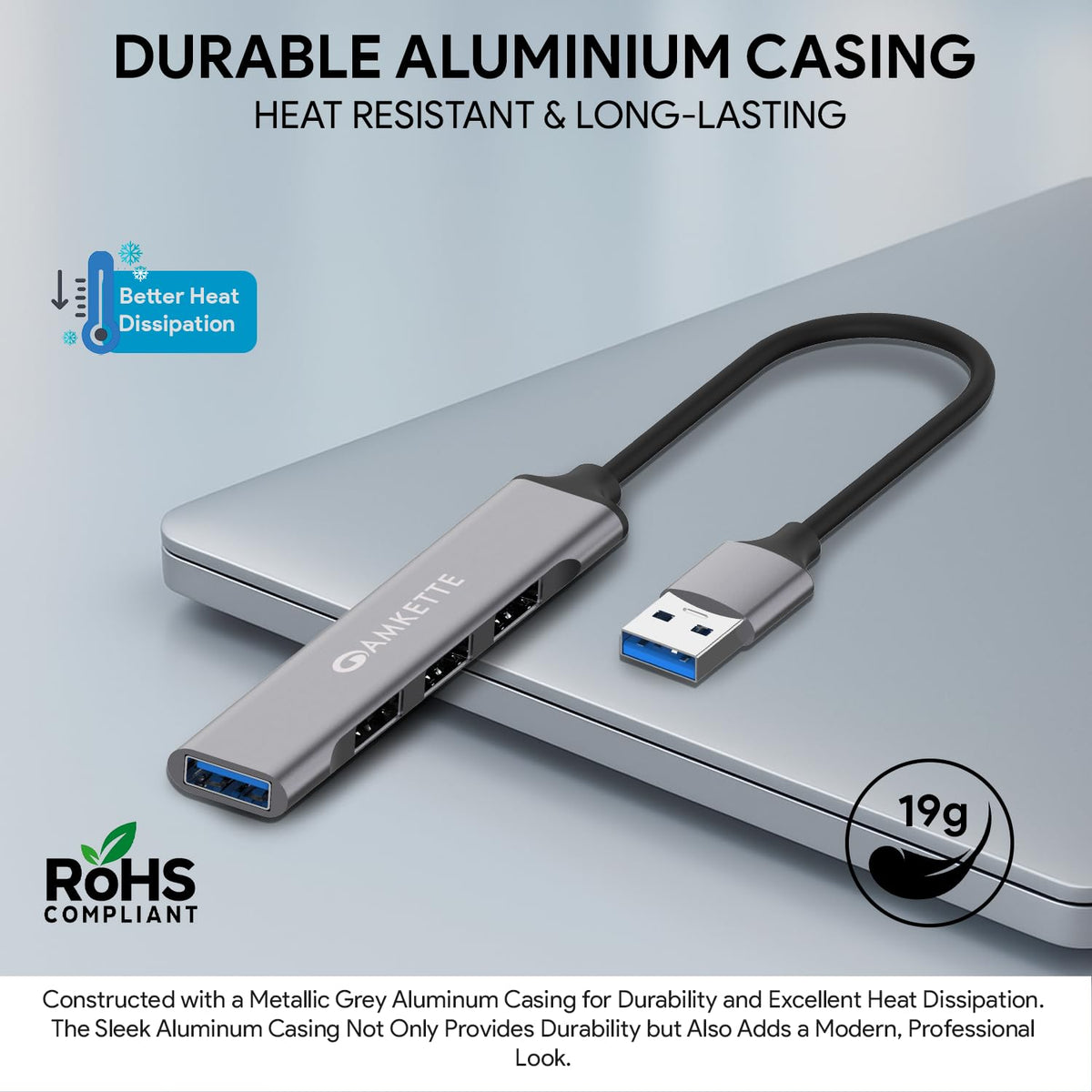 MR USB Extension Hub Metal | USB 2.0 High-Speed 4 Port Hub | Multi USB Port Adapter for PC, Laptop, Keyboard, Mouse, Printer & Other USB Devices