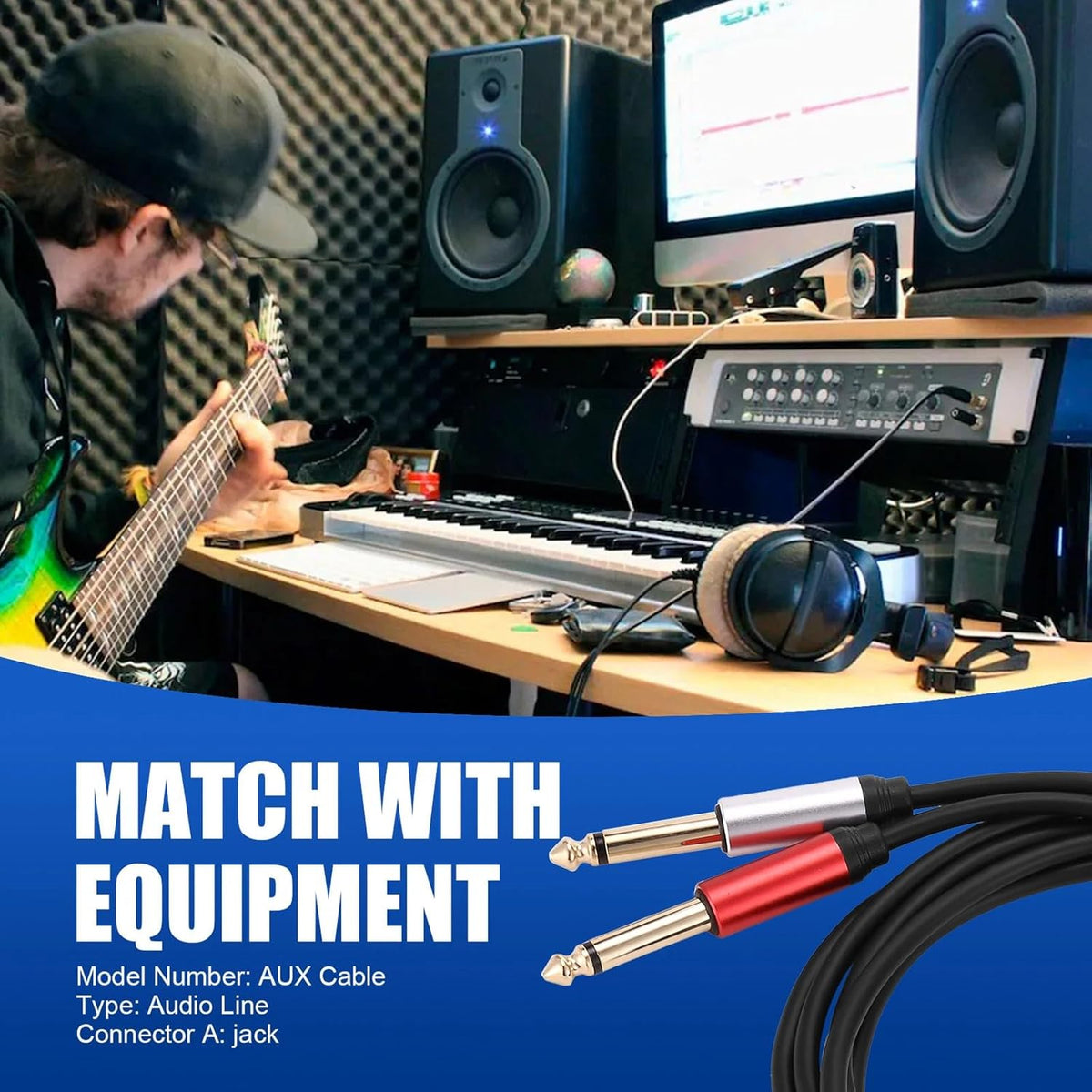 MR Stereo to 2 Mono Audio Cable Metal | 3.5mm Stereo to Dual 6.35mm Mono Cable | Premium Metal Connector | For Mixer, Amplifier, Speaker & Audio Equipment