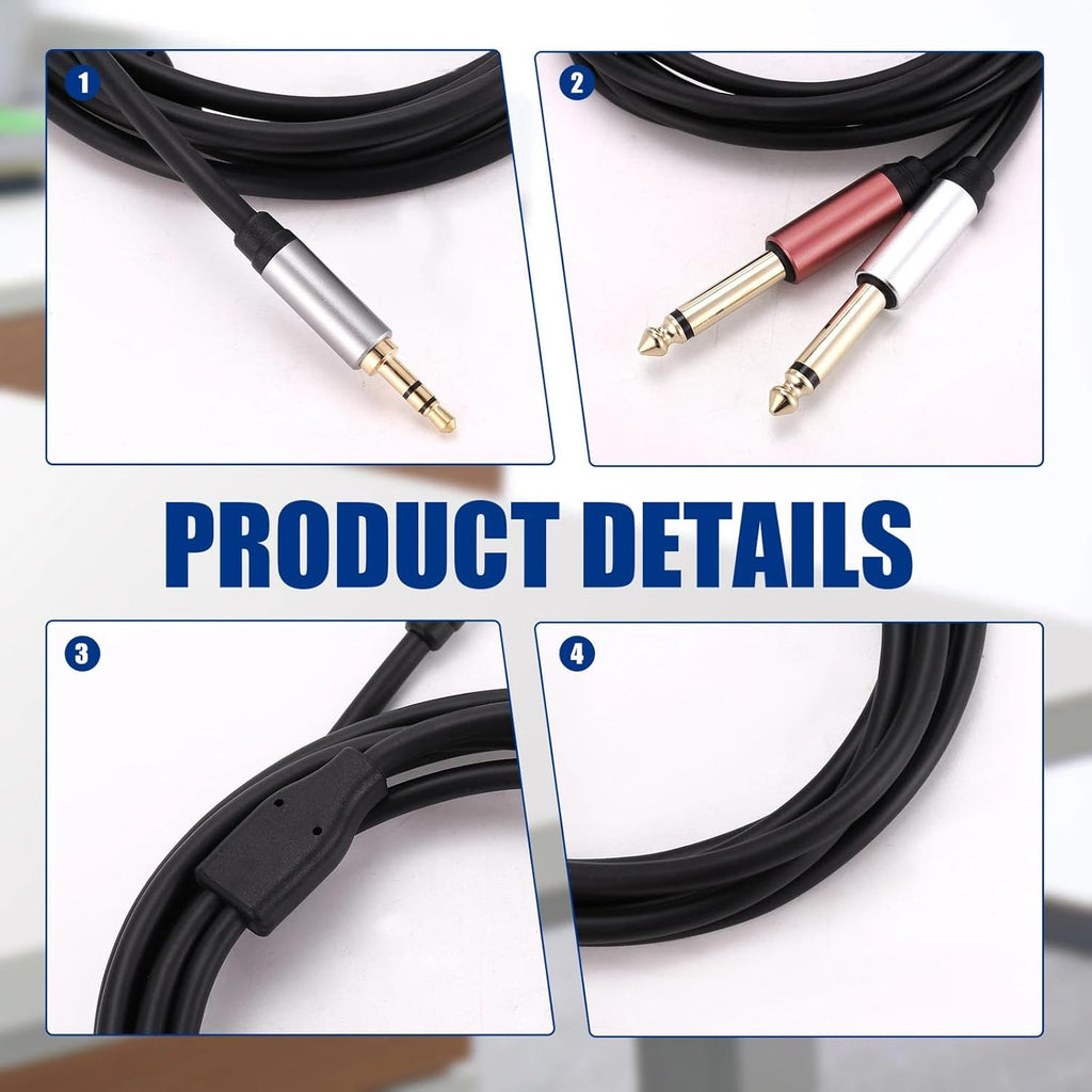 MR Stereo to 2 Mono Audio Cable Metal | 3.5mm Stereo to Dual 6.35mm Mono Cable | Premium Metal Connector | For Mixer, Amplifier, Speaker & Audio Equipment