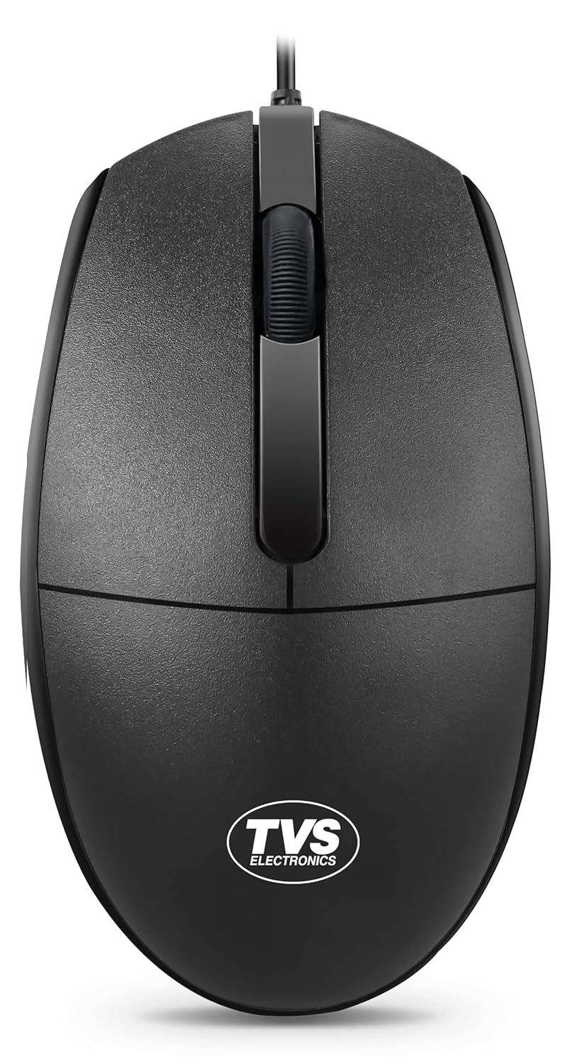 TVS ELECTRONICS Champ M120 Wired Optical Mouse with 1200 DPI Resolutions | 3 Handy Buttons with 1.5 Million Durable Clicks | Fast Moving Scroll Wheel, Plug and Play USB Mouse for Windows/Mac