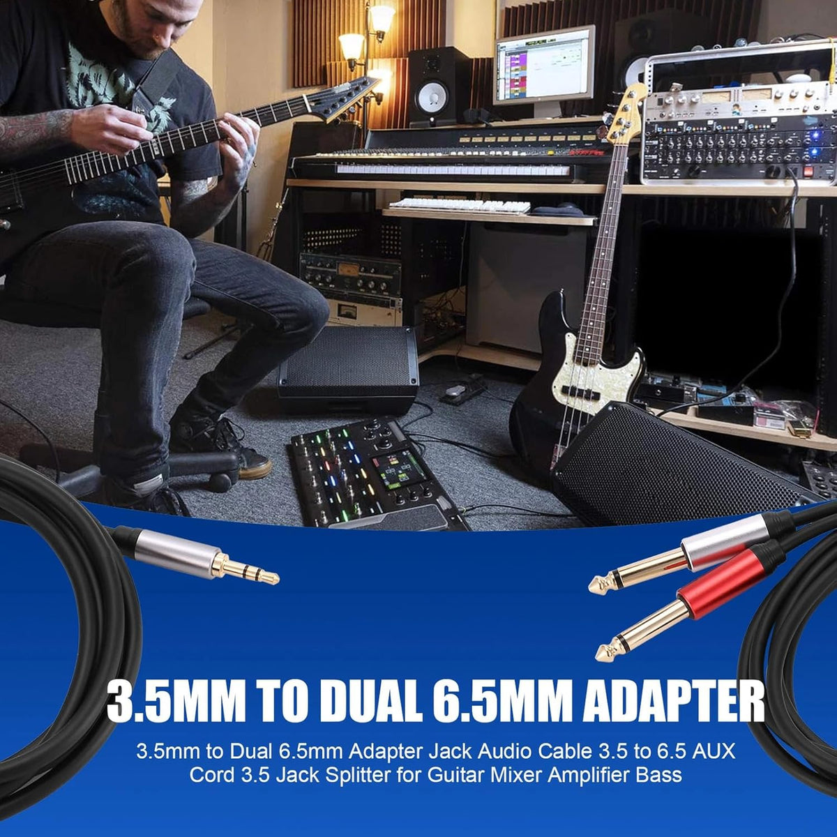 MR Stereo to 2 Mono Audio Cable Metal | 3.5mm Stereo to Dual 6.35mm Mono Cable | Premium Metal Connector | For Mixer, Amplifier, Speaker & Audio Equipment