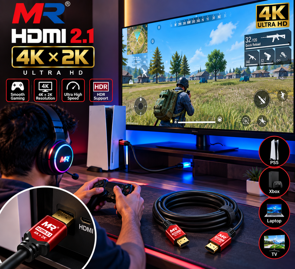 MR 4K HDMI Cable | High Speed HDMI Cable | 4K Ultra HD | 24K Gold Plated Connectors | HDMI to HDMI Cable for TV, Monitor, Laptop, Projector & PS