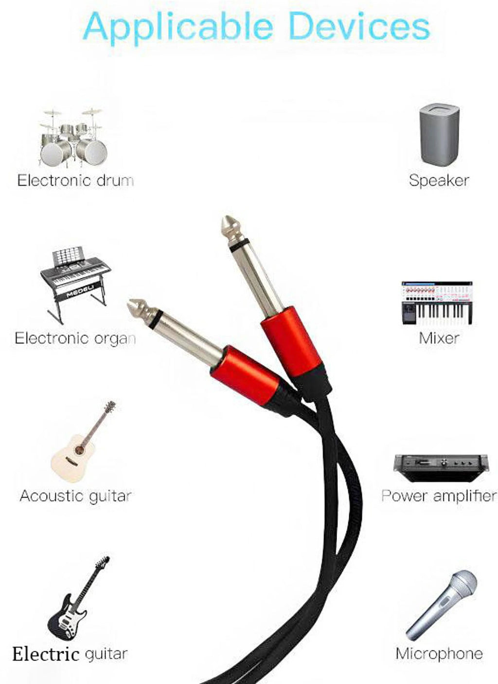 MR Mono to Mono Audio Cable Metal | 6.35mm Mono to 6.35mm Mono Cable | Premium Metal Connectors | For Mixer, Amplifier, Speaker & Audio Equipment
